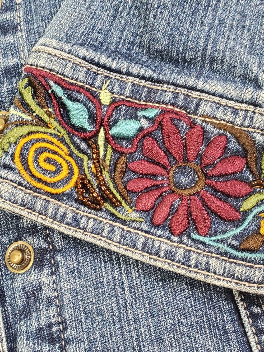 Live A Little Women's Embroidered Blue Denim 3/4 Sleeve Jacket XS - Picture 3 of 6